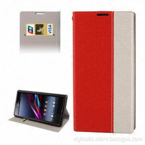 Best Selling 2-color Series Lien Texture Leather Case with Holder for Sony Xperia Z1 (Red)